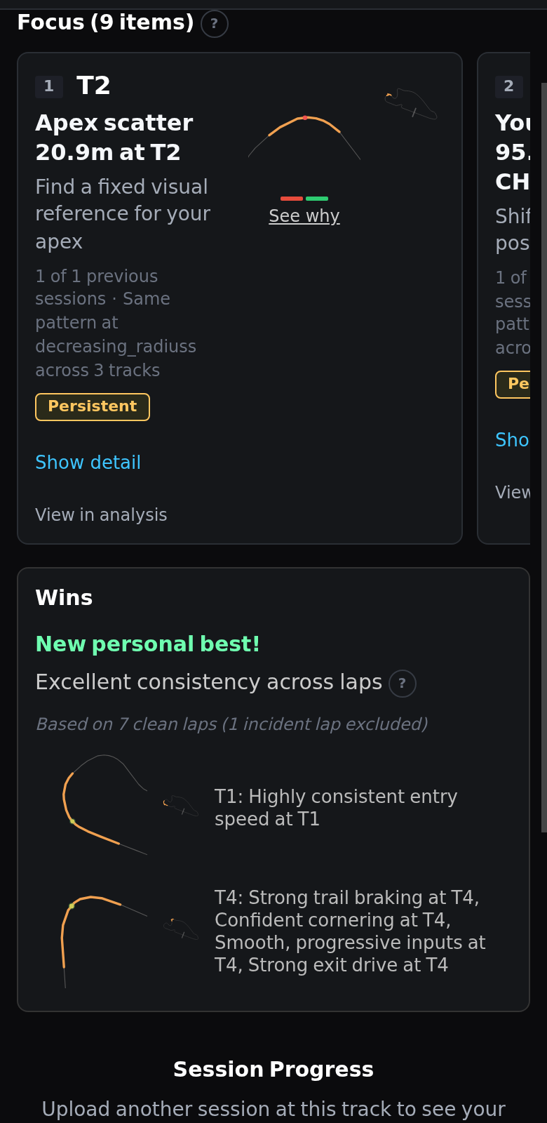LapBrain coaching priorities list ranked by lap-time opportunity